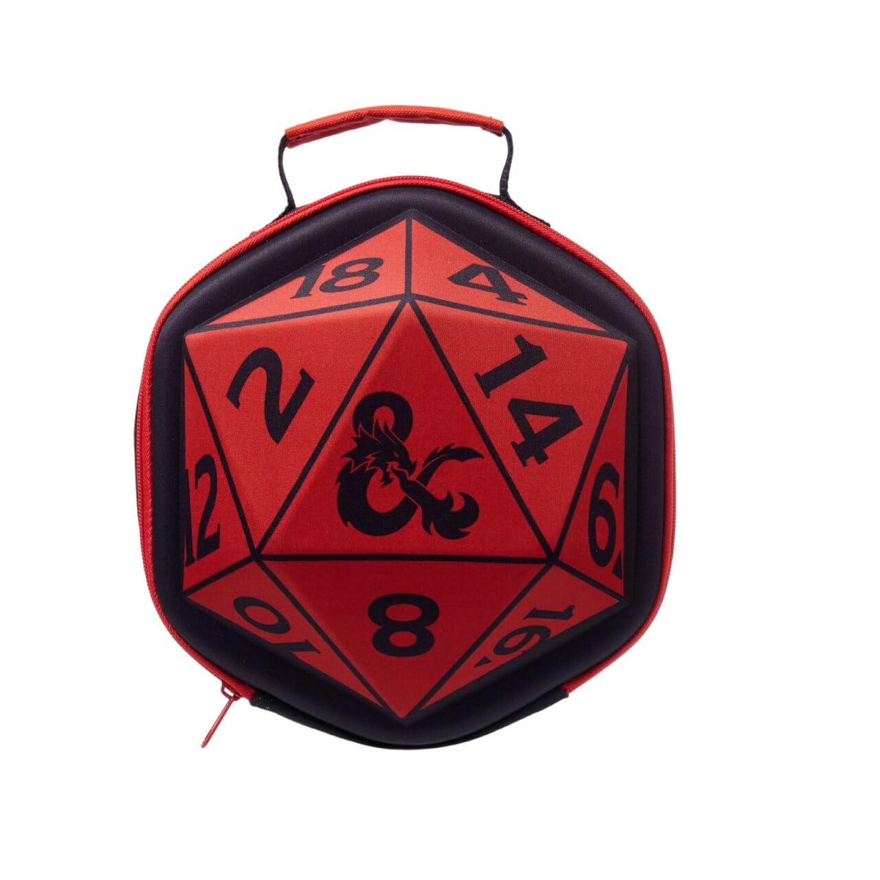 HOX Dungeons & Dragons D20 Dice Insulated Lunch Bag with Dragon Ampersand Logo, Thermal Food Cooler with Zip & Handle, Red & Black 24cm