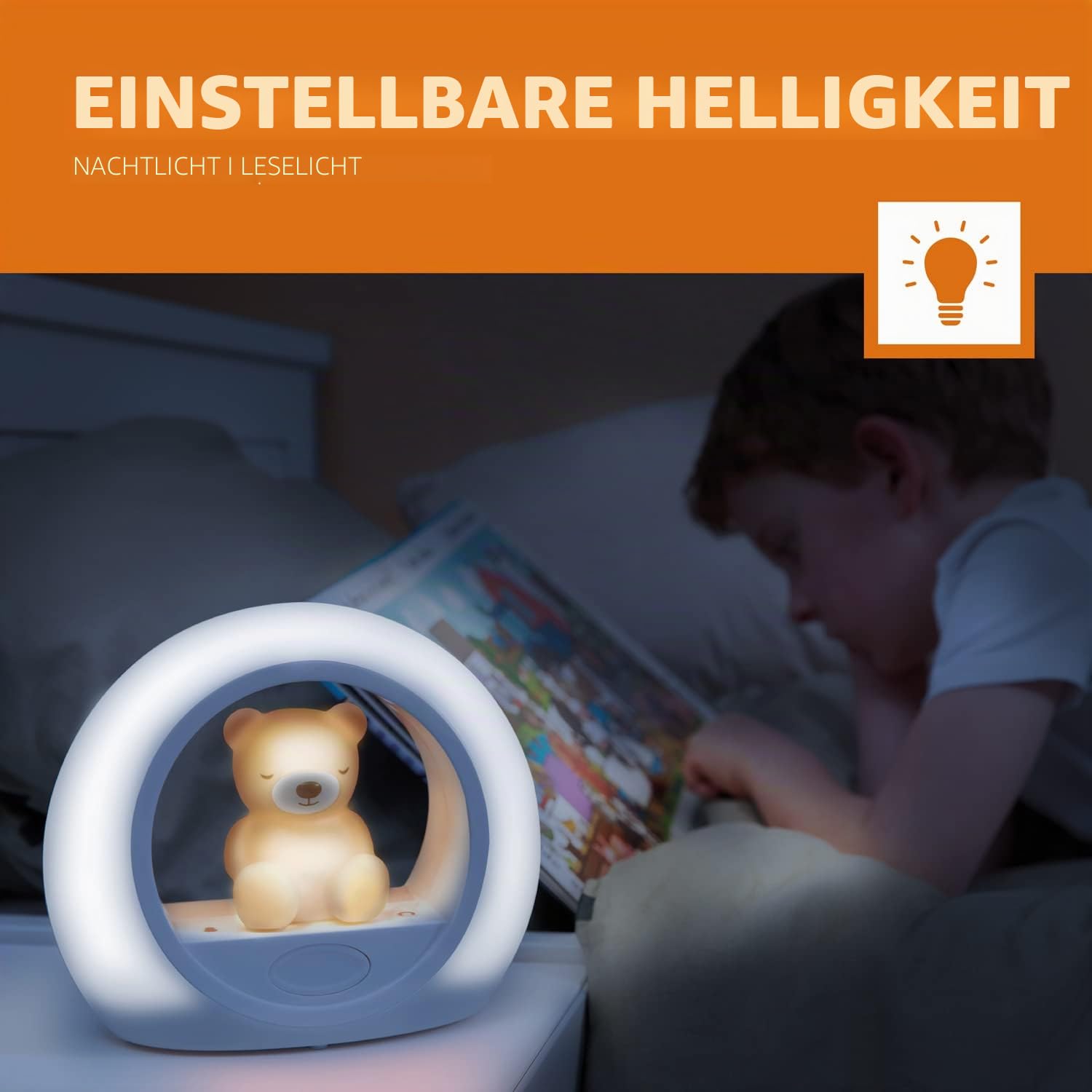 ZAZU Nachtlicht Billy der Bär – Erschrecke die Dunkelheit mit Billy | Baby-Einschlafhilfe mit automatischer Abschaltung und Schreisensor | Einstellbare Helligkeit | Weinaktiviertes Nachtlicht