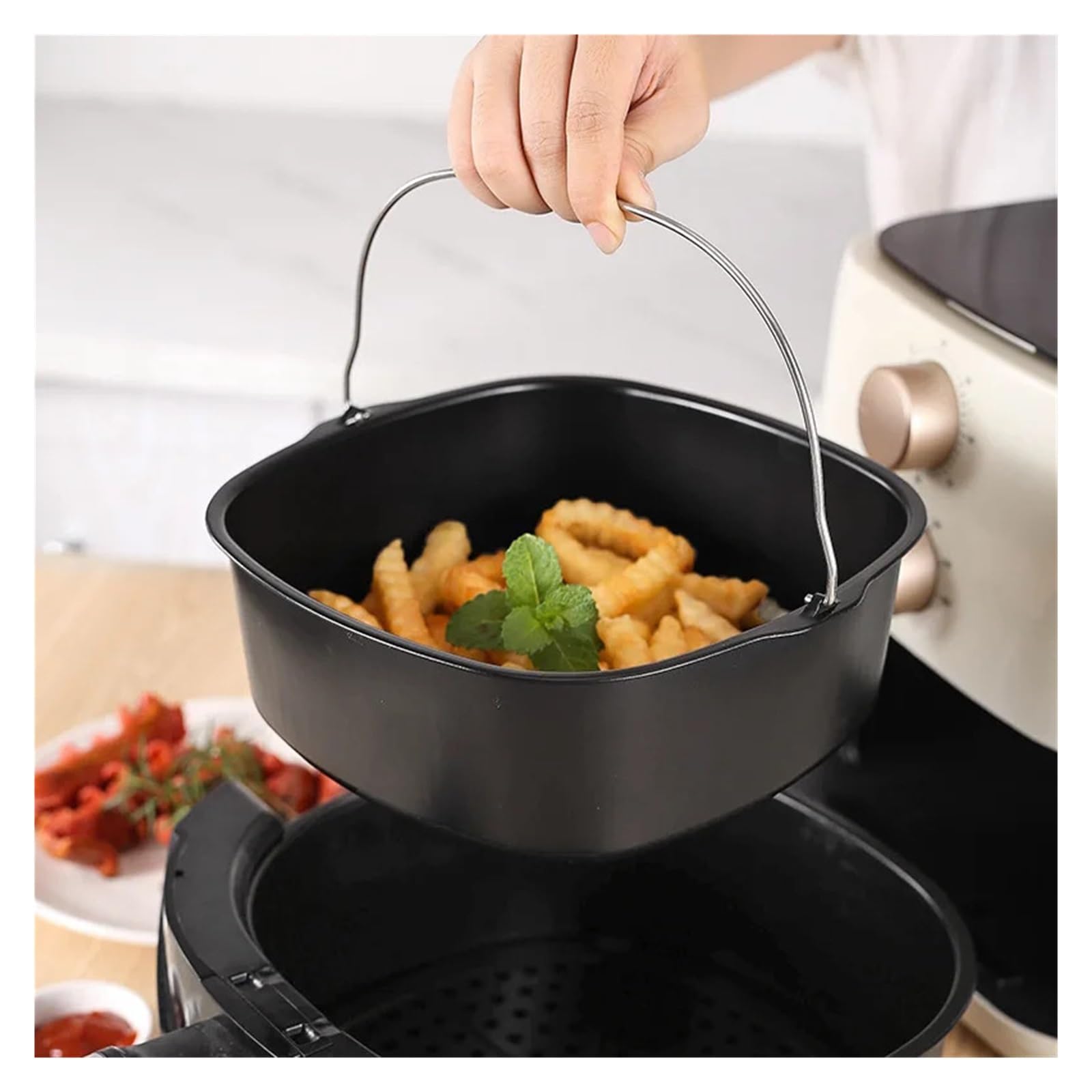Luftfritteusen-Backzubehör-Set, Draht-Ofen-Grillrost for 3-5,8 QT-Irfryers, Kuchenkorb-Pfanne für Backen Braten Servieren | Weband Platter