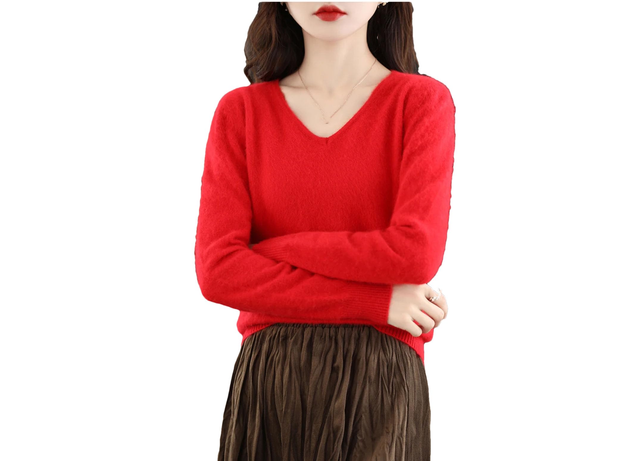 Maglione da donna con scollo a V piatto lavorato a maglia a maniche lunghe morbido pullover allentato scollo a V