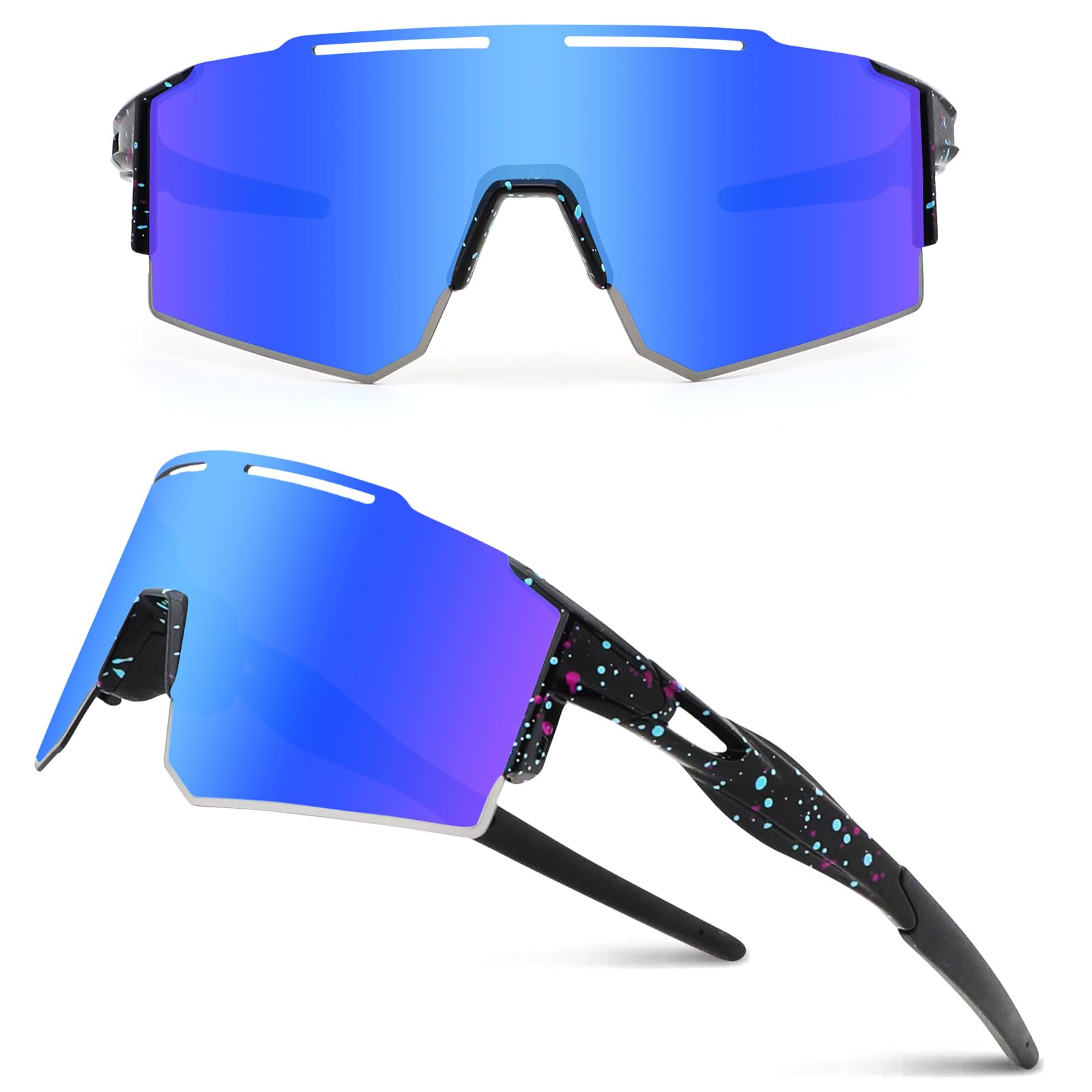 DUDUKING Sunglasses Cycling Glasses Men Women Water Transfer Printing Sports Glasses Cycling Glasses for Outdoor Sports Cycling Running Golf UV 400 Protection Baseball Glasses (Blue) — image 1