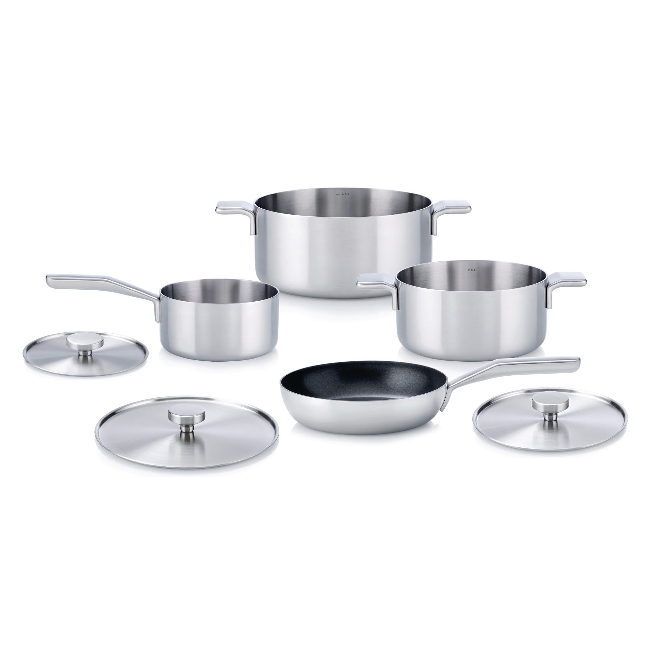 Masterpro by Alessi, Set di Pentole "Bones" in Acciaio Inox | 7 Pezzi, Compatibile con Induzione, Casseruole e Padelle con Coperchi, Lavabili in Lavastoviglie
