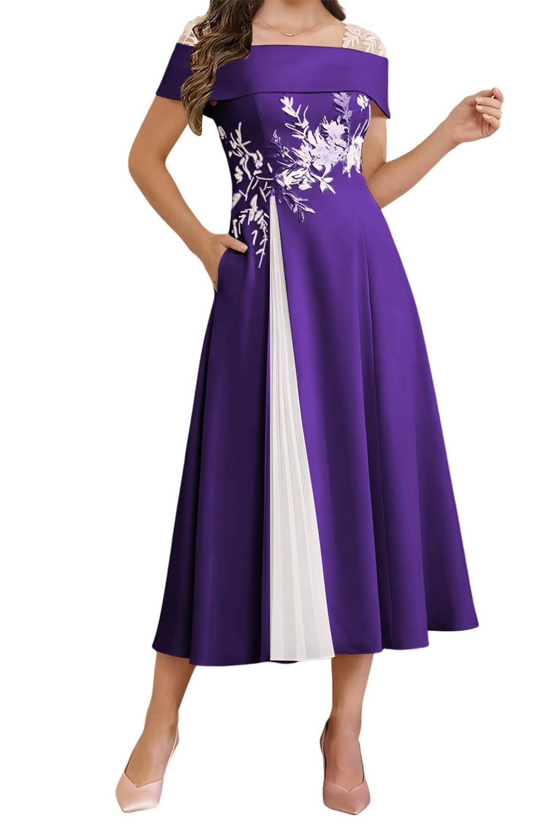 Wisiyle Women's Purple Lace Applique Bridesmaid Dresses Cap Sleeve Prom Mother Of The Bride Dress A Line Wedding Formal Gowns Wql011 Uk18