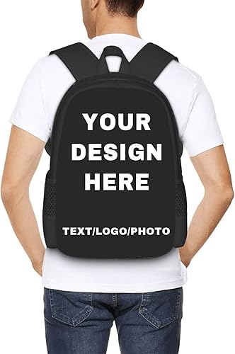 Miniatura 6 de Mochila personalizada para hombres y mujeres, mochilas personalizadas con texto fotográfico, mochila informal para laptop para viajes, Negro -,