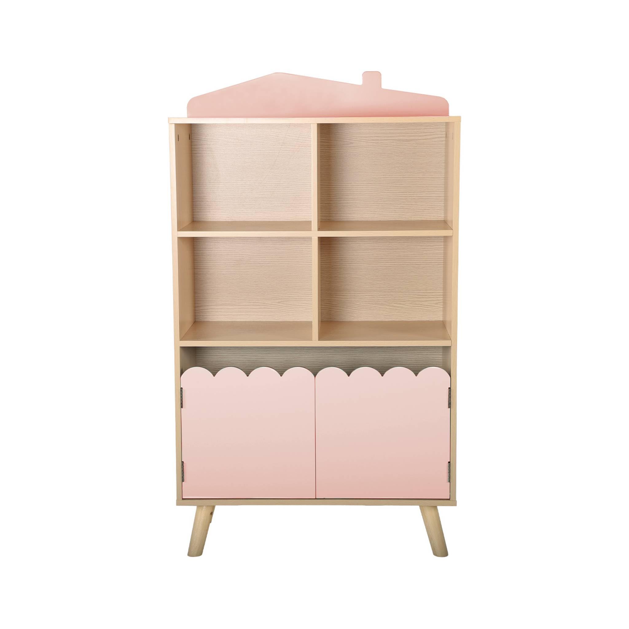 sweeek - Bibliothèque Enfant Rose 2 Portes et 4 étagères