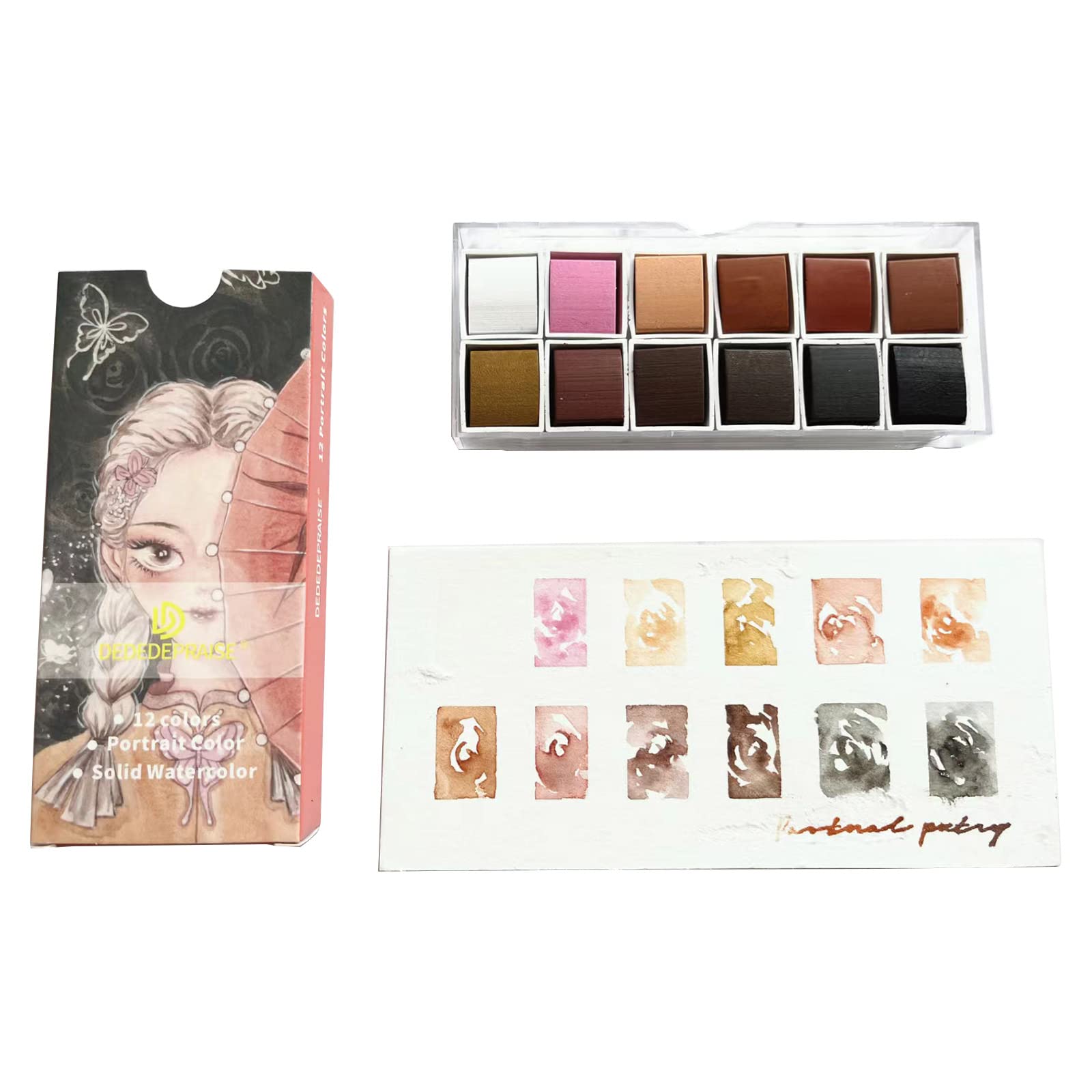 CRFFZ Watercolor Paint Set Paints Pigment 12 Skin Colors Non Fading Blendable for Chinese Art Drawing Nail Art Artist Watercolor Paints in Portable Box Travel Set for Artists Amateur Hobbyists