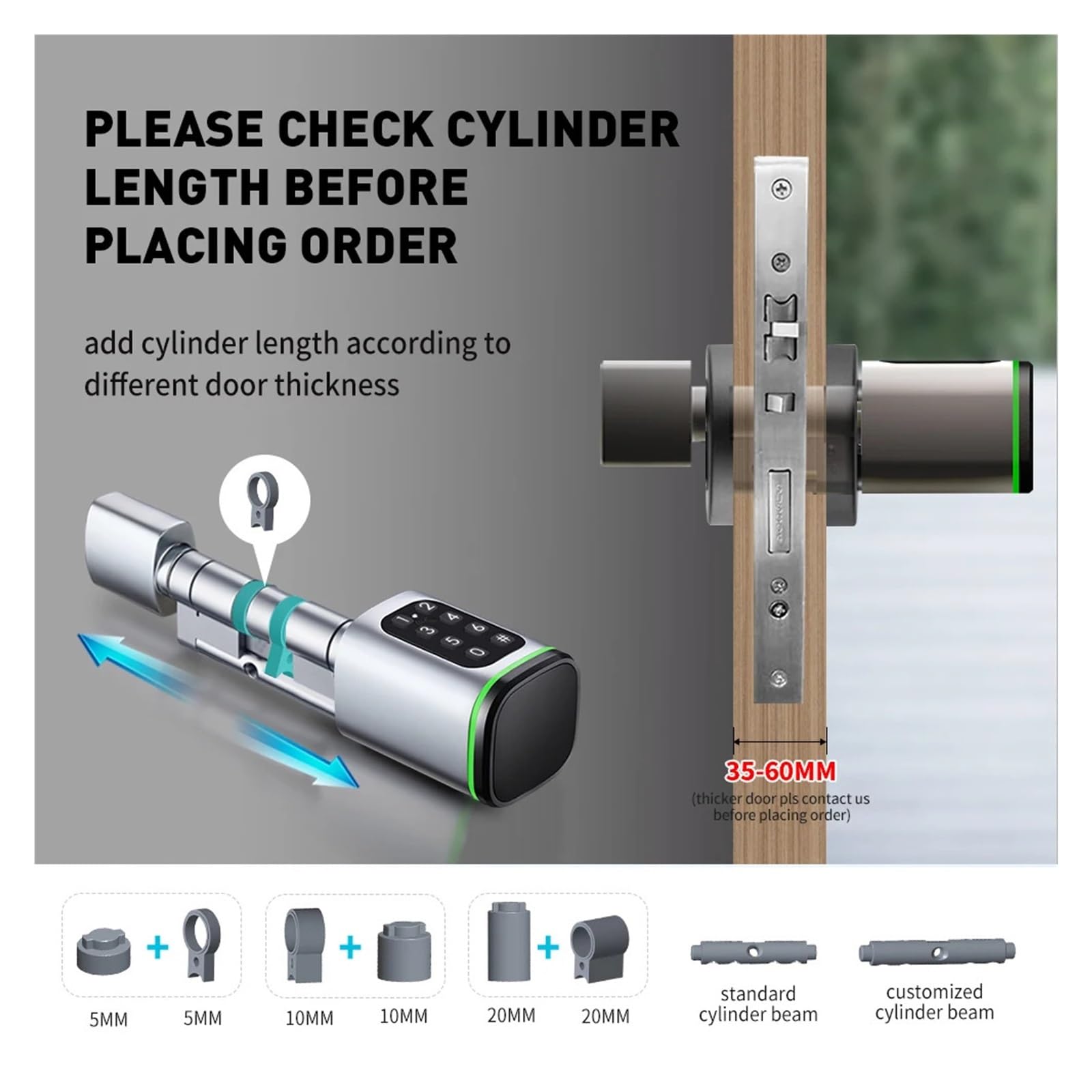Serrure à cylindre intelligente sans clé avec application Tuya Smartlife RFID NFC IC carte (S1F-noir, 45 et 45)
