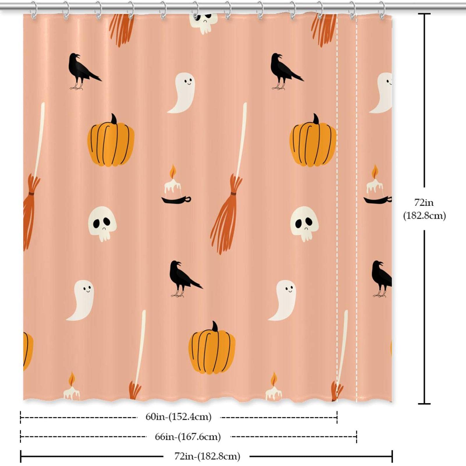 Yeele Halloween Duschvorhang – Schwarz-weiß Kariert Mit Kürbis-Motiv, Wasserdicht, 182,9 X 182,9 Cm