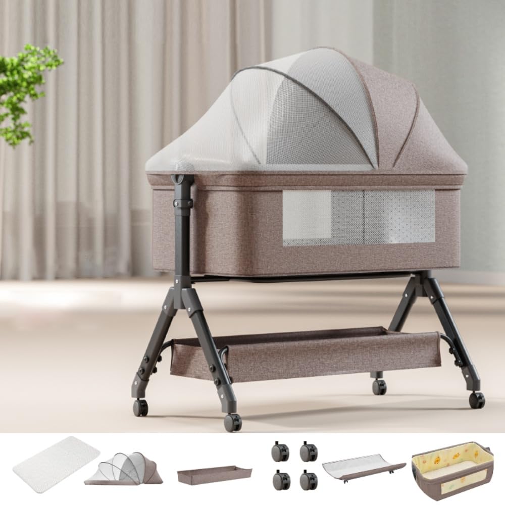Culla da Comodino 3 in 1 da Viaggio con Rete Traspirante | Colore cachi, letto portatile regolabile, ideale per neonati e bambini