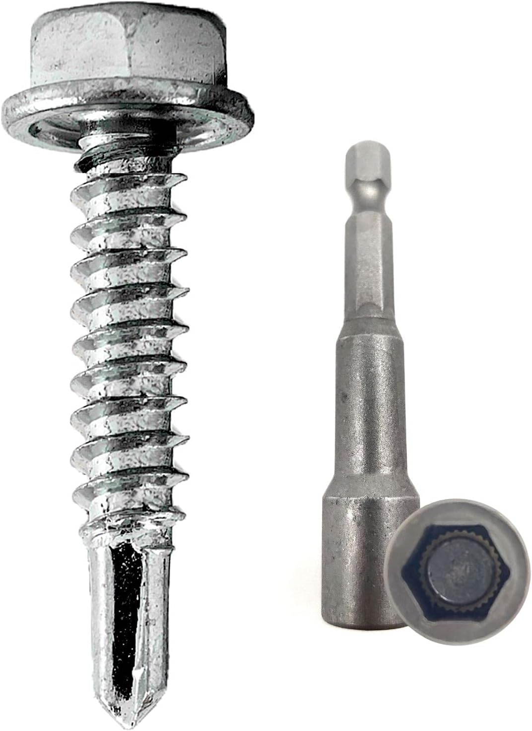 DOJA INDUSTRIAL | Hexagonal Head Self-Drilling Screw with Magnetic Socket M10 | 100 Self-Drilling Screws 6.3 x 25 mm | Zinc Plated Steel | for Sheet Steel, Mounting Flange, Construction Material