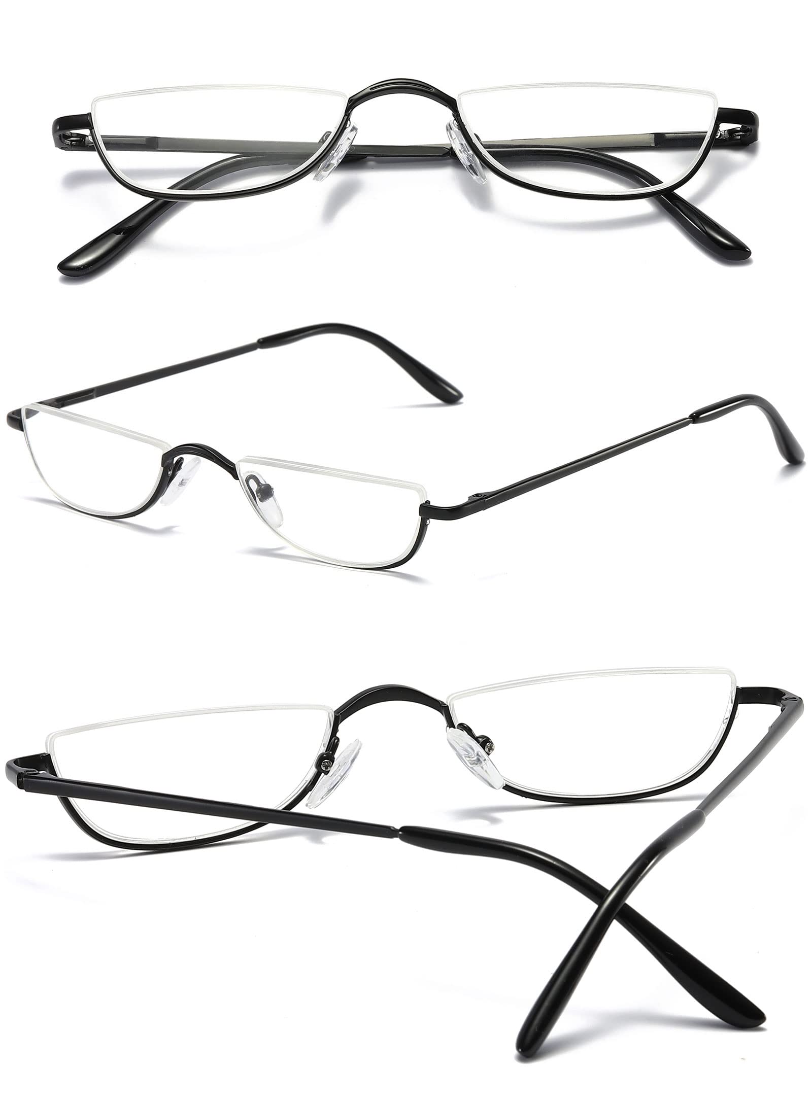 KOOSUFA Lunettes de lecture semi-rondes en métal - Pour homme et femme - Charnière à ressort - Demi-ronde - Cadre en métal - Aide à la lecture - Avec épaisseur 1.0 1.25 1.5 1.75 2.0 2.25 2.5 2.75 3.0