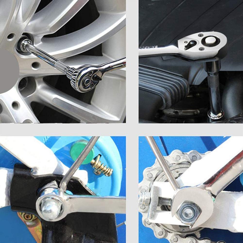 Kit Cricchetto 61 Pezzi, Set Chiavi e Bussole Combinato per Riparazione Auto, Attrezzi Manuali per Manutenzione Veicolo, Officina, Motore e Interventi Meccanici Completi
