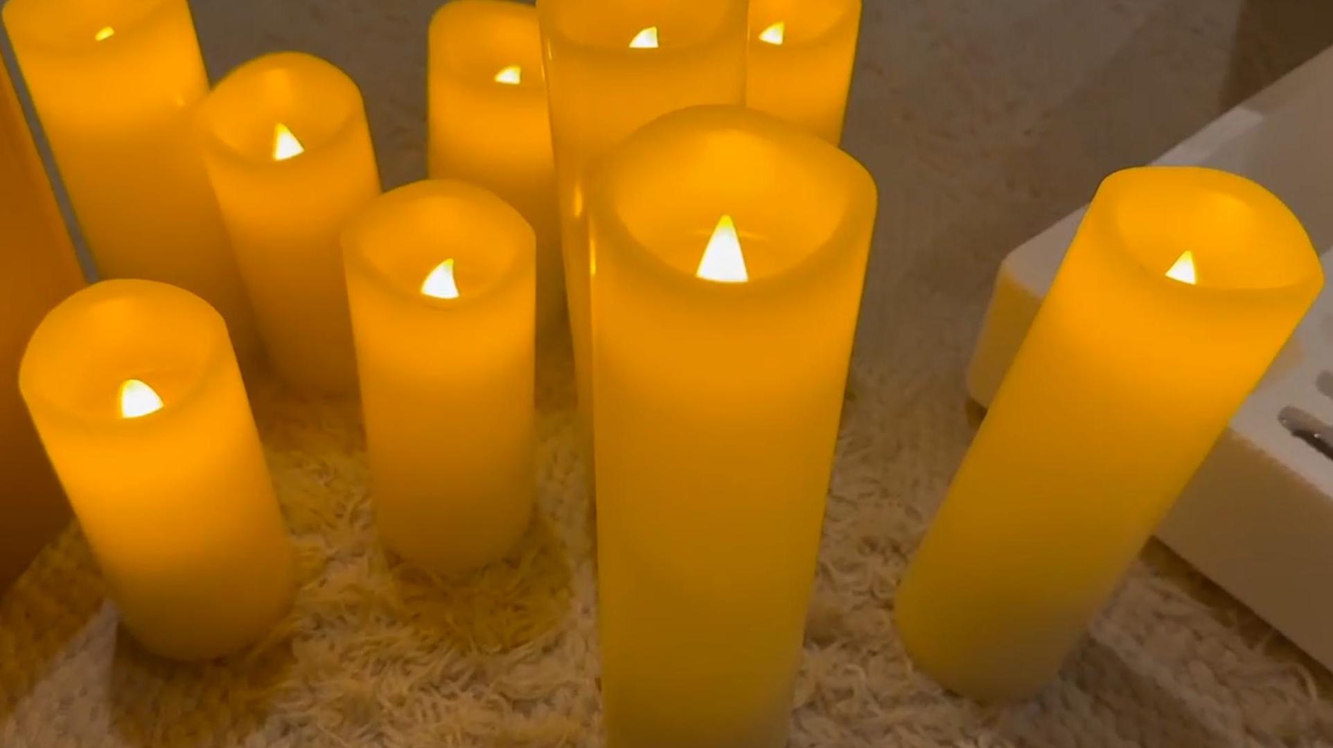 Image of antizer Flameless Candles Led Candles Pack of 9 (H 4 inch 5 inch 6 inch 7 inch 8 inch 9 inch x D 2.2 inch) Real Wax Battery Candles with Remote Timer for Home Fireplace Decor Wedding Festival Decor (Ivory 9 Pack)
