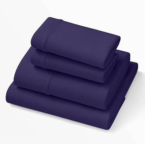 Miniatura 1 de Dark Purple SoftStretch - Sábanas de colchón tamaño KingCal King, Purple de bambú, absorben la humedad, morado oscuro, tamaño California King