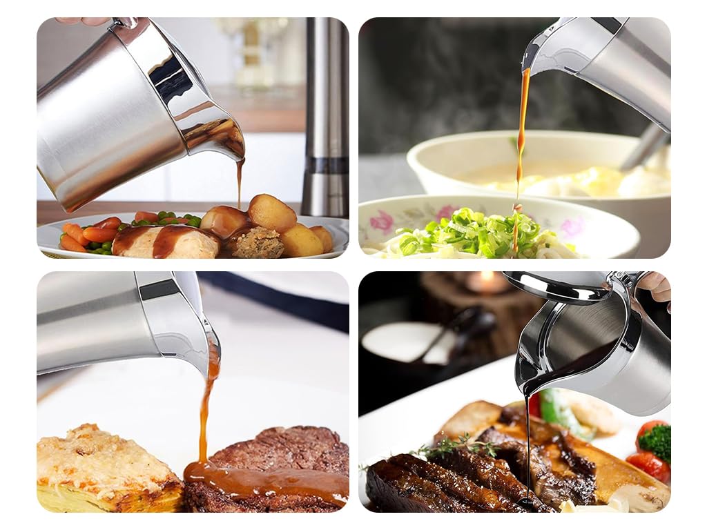 Edelstahl Thermo Sauciere,750ml Soßenschüssel,Thermo-Sauciere mit Deckel,Soßenkanne aus doppelwandigem Edelstahl,Eleganter Silberner Saucenkrug für Soße Sahne Sauce Senf Mayonnaise