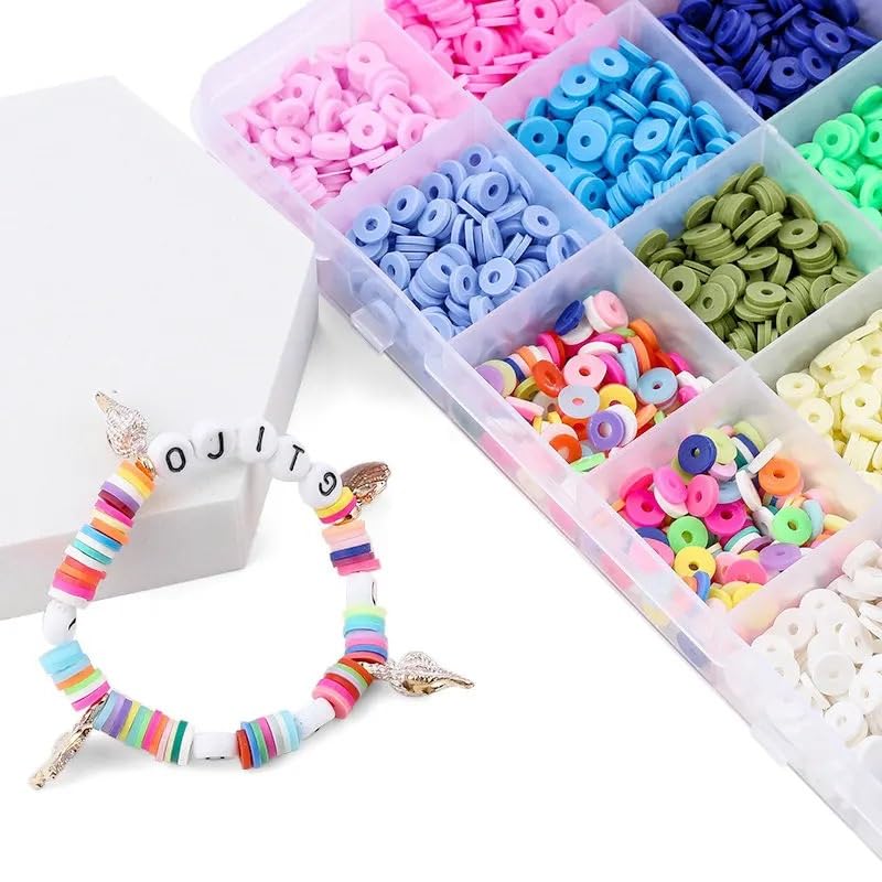 Abalorios Para Hacer Pulseras Kit de cuentas redondas planas 6mm, 3000-4280 Uds., arcilla for hacer joyas, pulseras, collares, pendientes, juego DIY colgantes + herramientas(Kit 4)