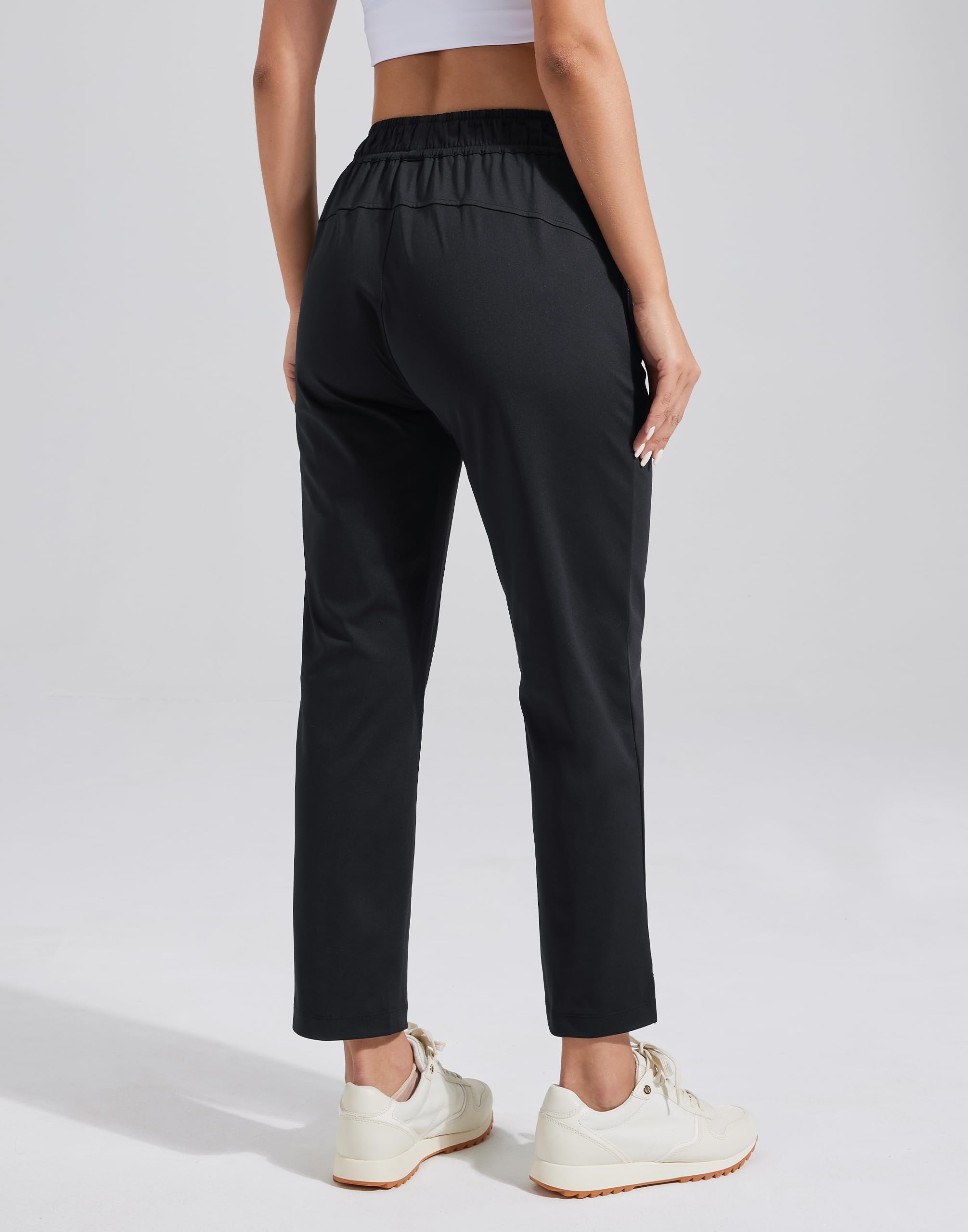 Pioneer Camp Pantalones de golf para mujer con bolsillos con cremallera, cintura alta, elásticos, 7/8, para trabajo, negocios, casual, pantalones de viaje