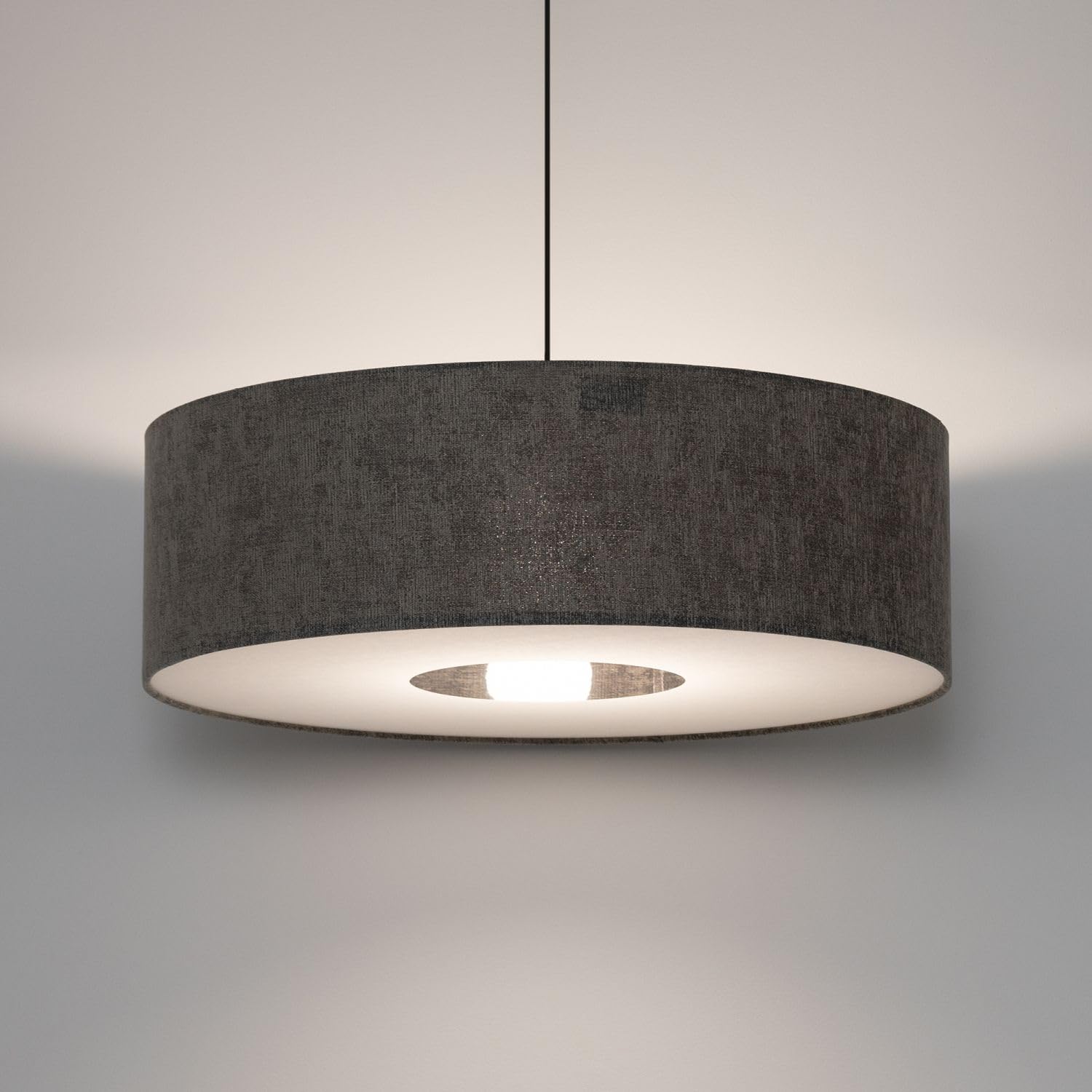 Licht-Erlebnisse Hängelampe Esszimmer Stahl Stoff Umbra Grau Modern Esstisch Wohnzimmer höhenverstellbar E27 blendarm wohnlich L:65 cm Pendelleuchte Stoffschirm