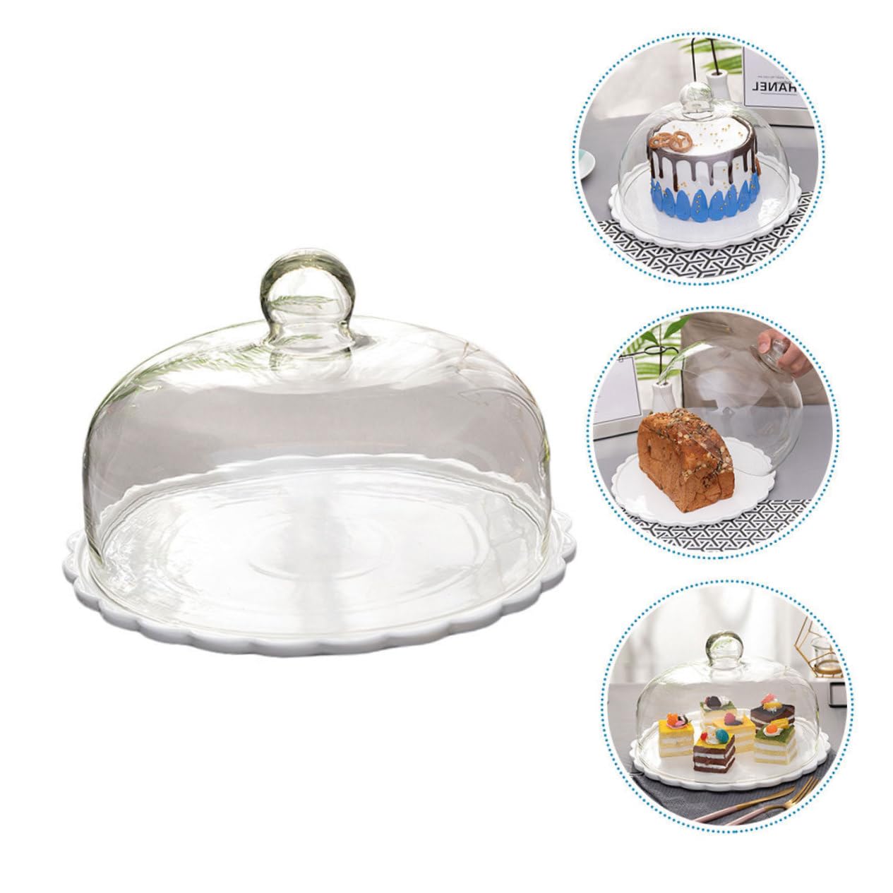 Cabilock 1 Juego Tapa De Cristal para Pasteles Cubierta De Pastel De Vidrio Plato De Pastel De Vidrio con Cúpula Cubierta De Cúpula De Postre Bandeja para Protector Cerámica Galleta