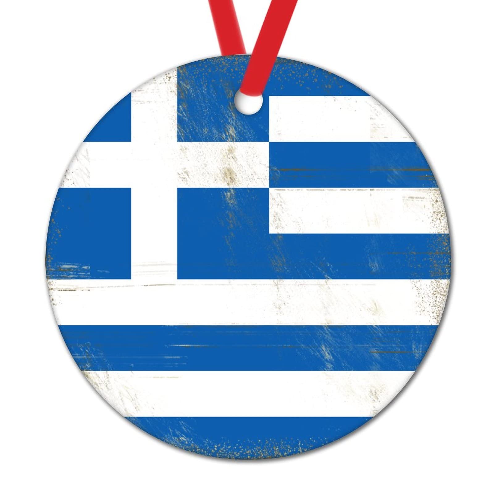 Greece Christmas Ornament Greece Flag Christmas Tree Decorations National Flag City Souvenir Round Ceramic Xmas Tree Hanging Pendant Keepsake to Dad Mom Grandparents