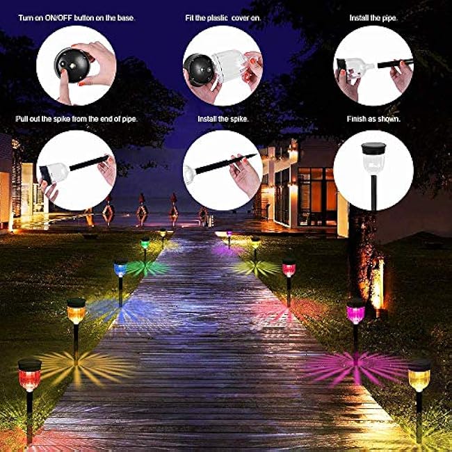 SMY Lighting Solar Outdoor Path Lights, Color Changing Waterproof IP65 Auto On/Off Solar Landscape Pathway LED Lights for Back Yard and Walkway Decorative