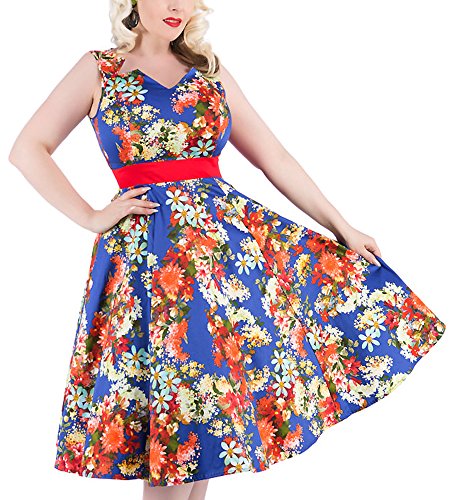 H&R London 9749 Robe Floral - Bleu - X-Large