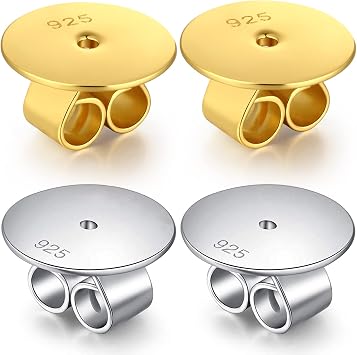 Earring Back for Studs 925 Sterling Silver Hypoallergenic Locking Flat Replacement Backs