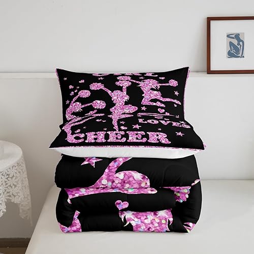 Miniatura 5 de Feelyou Juego de edredón de animadoras para niñas, juego de ropa de cama para hija y niña, decoración con purpurina rosa, juego de edredón de