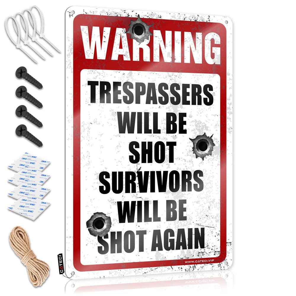 IBWNBBUSN Funny Bar Decor Warning Trespassers Will Be Shot Survivors Will Be Again Tin Sign Tin Signs For Garage Office Tin Sign(30X40CM)