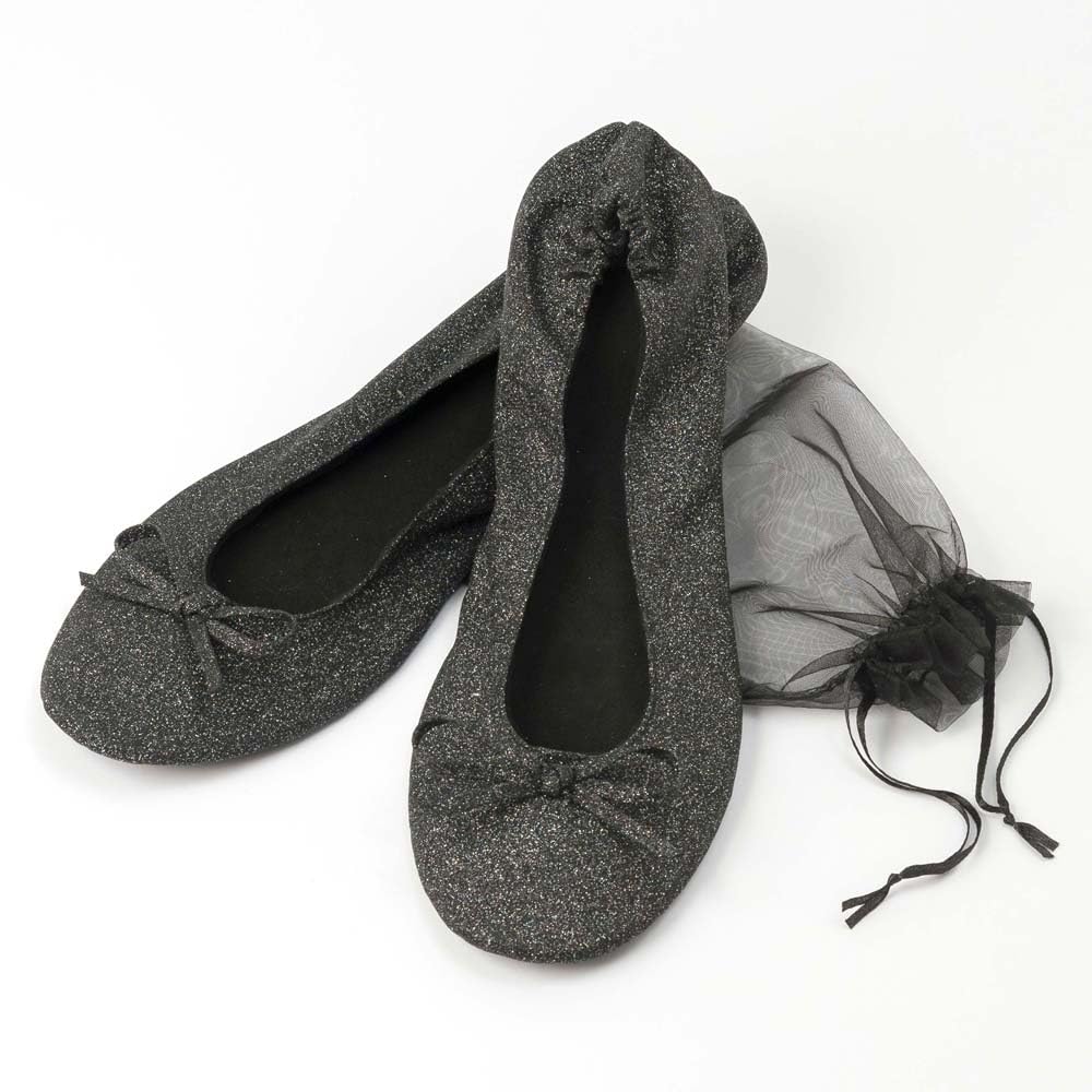 Mopec Mopec Negro A14 Pack de 2 Pares de Manoletinas Plegables de Lamé Talla M con Bolsa, Normal