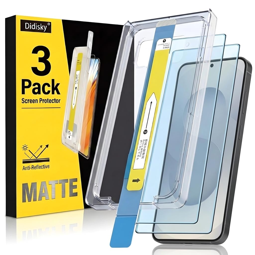 Didisky Confezione da 3 pellicole protettive opache per Samsung Galaxy S24 Plus/S25 Plus, vetro antiriflesso con kit di allineamento automatico per un'installazione impeccabile senza bolle