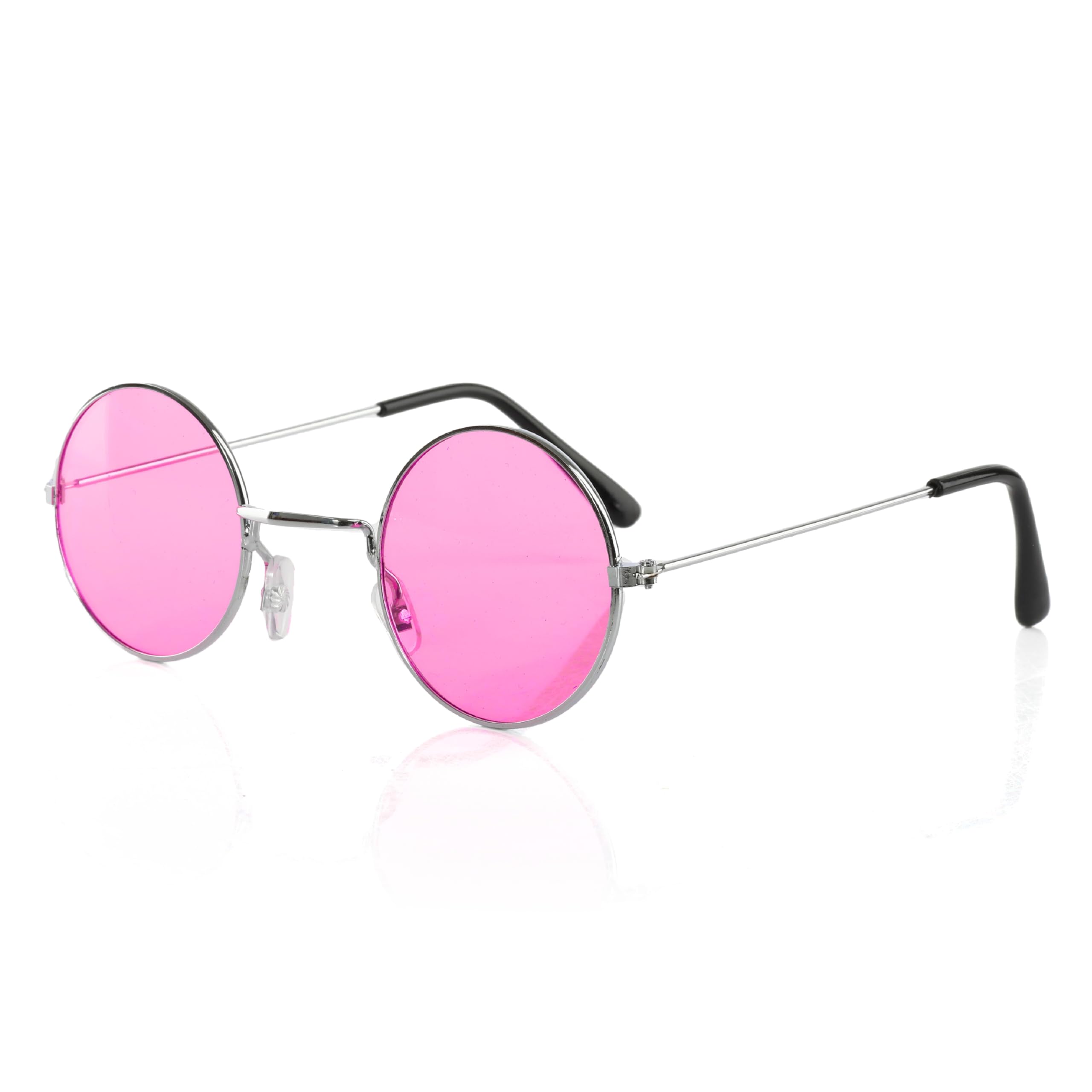 Pink Circular Hippy Glasses - Pack of 12-1970s 1960s Disco Hippie - Fancy Dress Accessory Hipster Sunglasses