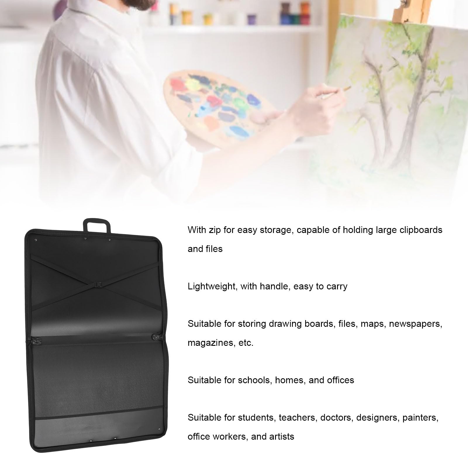 Demeras Borsa per Portfolio Artistico, Comoda Chiusura con Cerniera, Portaoggetti Leggero per Tavolo da Disegno in PVC per Designer, 45 X 62 Cm