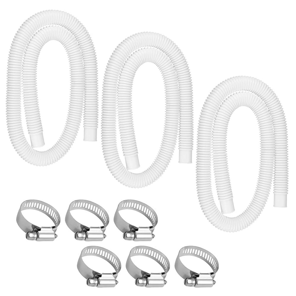 1.5" x 59" Pool Hoses - Skimmer Pool Hose for In tex Cole man Summer Waves Soft Sided Surface Skimmer Pool Pump Filter, Pump Hoses Tubes for Above Ground Pool Sand Filter, 3 Pack 6 Hose Clamps