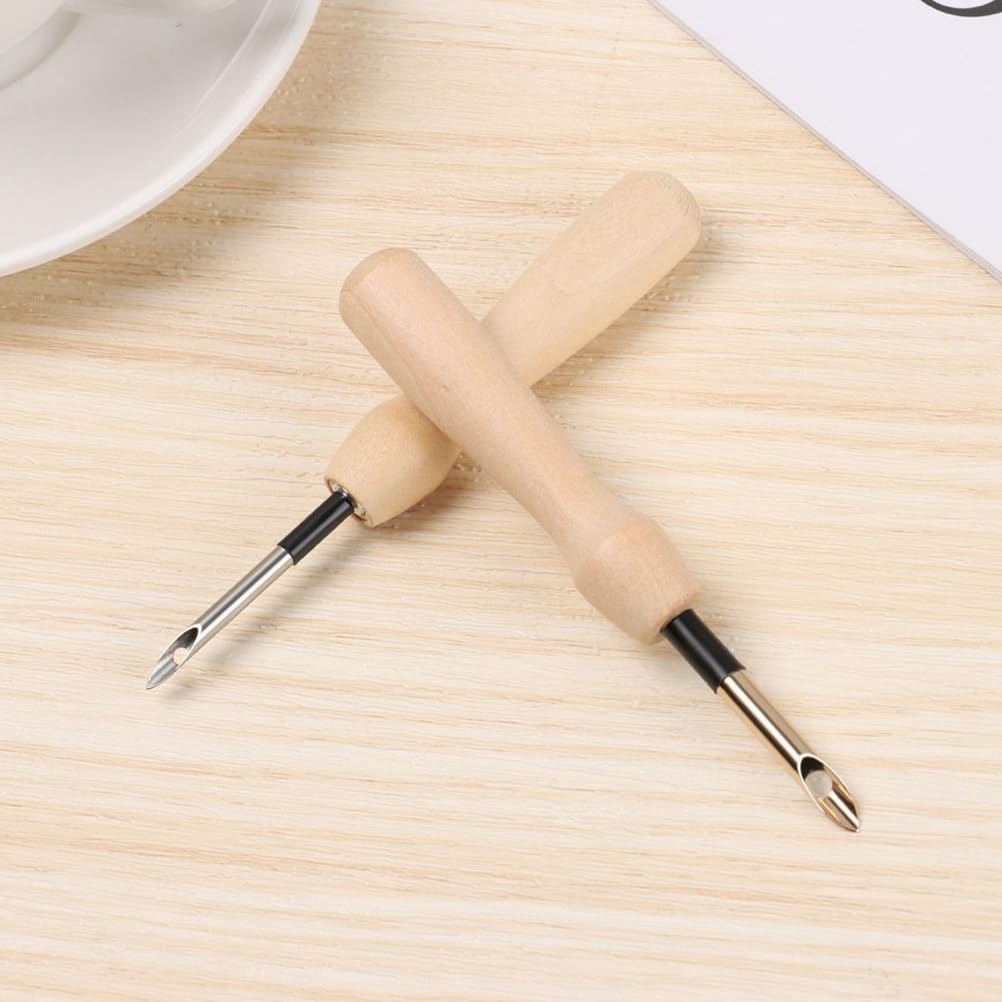 VICASKY 5pcs Punch Needle, Wooden Embroidery Pen Needle Set Large with Threader for DIY Craft Stitching 5pcs Handle Rug Hooking Tool Complete Set Pens Embellishment