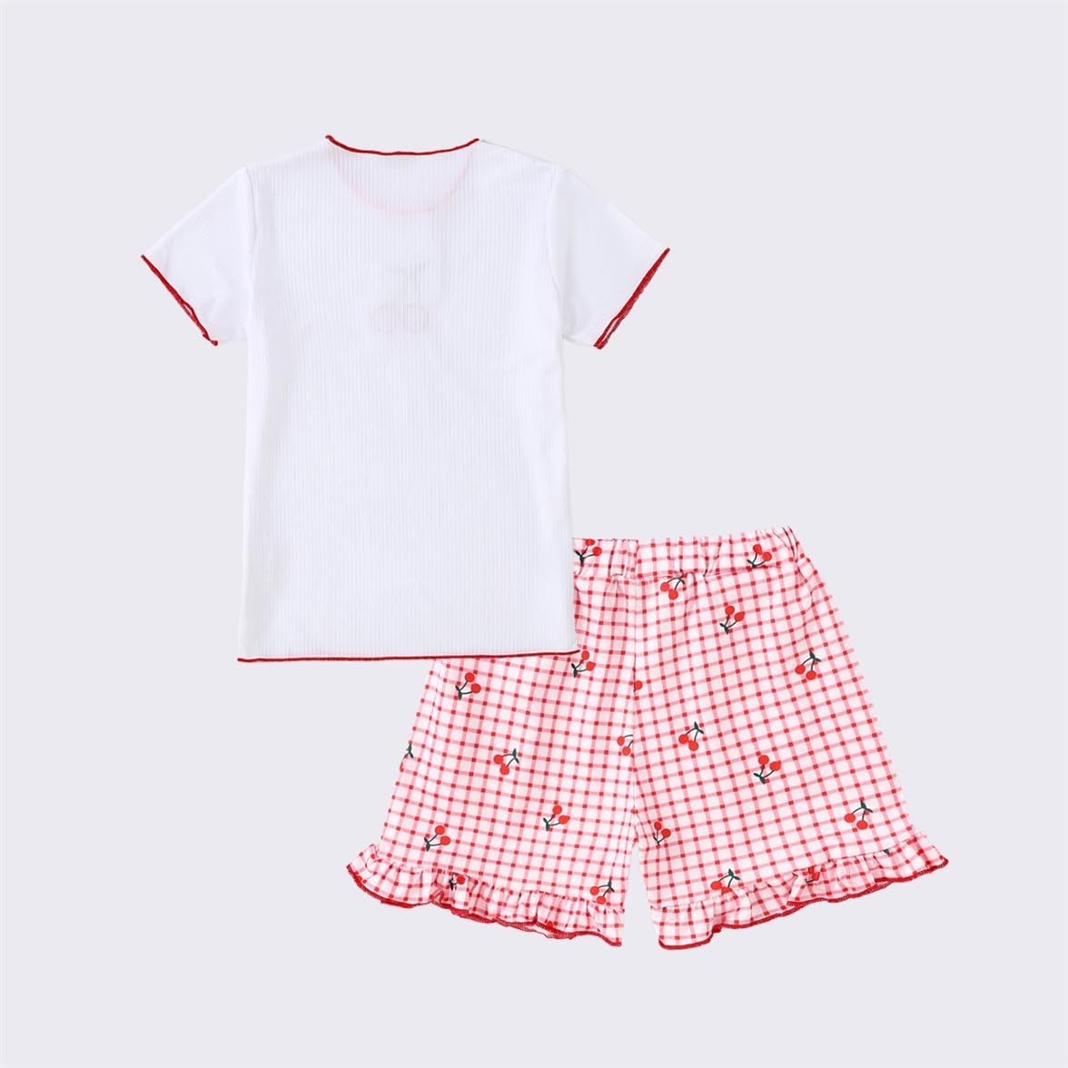 Yoxindax Tween Girls Summer 2-Piece Outfit Set - Crew Neck Short Sleeve T-Cherry Print Shorts 7-14Y Summer Clothes