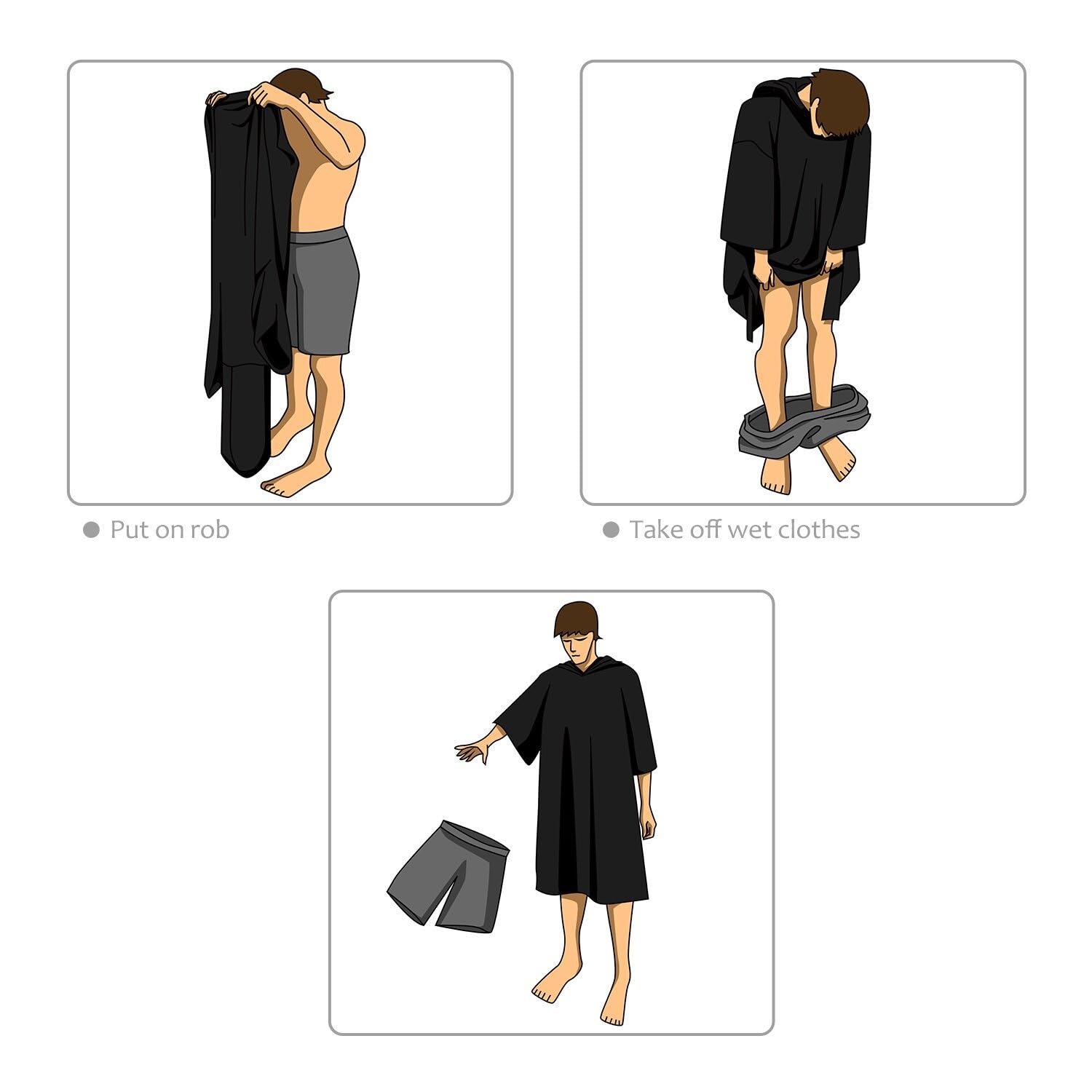 Poncho Handtuch, Badeponcho Damen Surfponchos, Umkleidetuch, Bademantel for Erwachsene, Männer und Frauen, Umkleideponchos mit Kapuze for Surfen, Schwimmen, Baden, wasserabsorbierend, übergroß(Black)