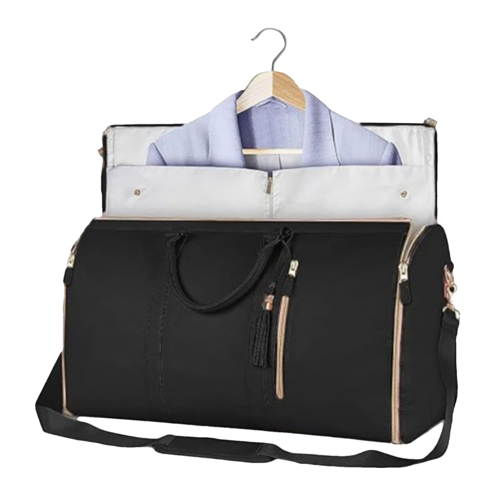 Reisetasche Kleidersack Faltbar - Kleidung Foldybag 2 in 1 Carry on Garment Duffle Bag - Wasserdichter Kleidertaschen Für Damen Und Herren - Umwandelbarer Handgepäck Anzugtasche Für Reise (Schwarz B)