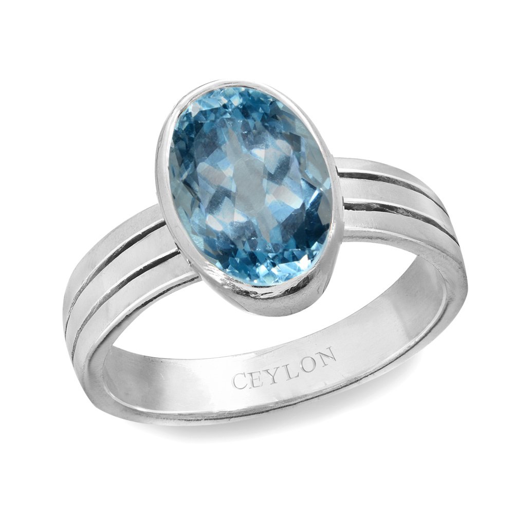 Blue Topaz Neela Pukhraj 3.9cts or 4.25ratti stone Stunning Silver Ring For Men & Women
