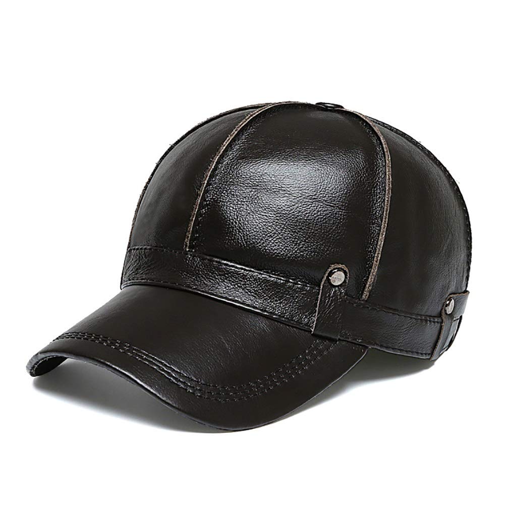 Czapka Baseballowa Męska Z Prawdziwej Skóry, Chroniąca Uszy, Z Naturalnej Skóry Bydlęcej, Regulowana, Zimowa, 56-60 Cm(Czarny-6 7/8-7 3/8)