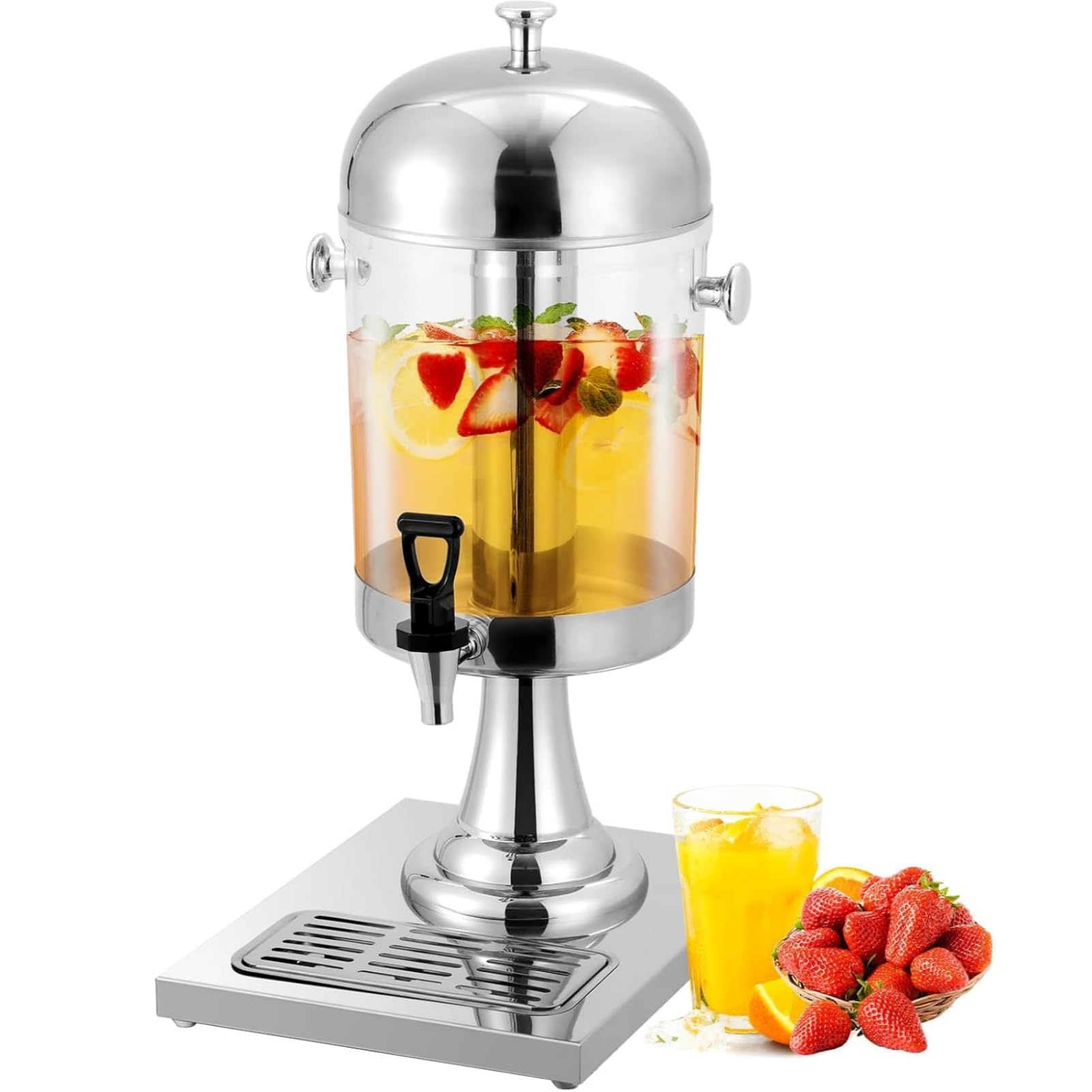 Garvee Distributeur de boissons professionnel 8L – Acier inoxydable | bac à glace, robinet, plateau égouttoir – Idéal pour jus, thé glacé, limonade, événements – Simple tête, argenté