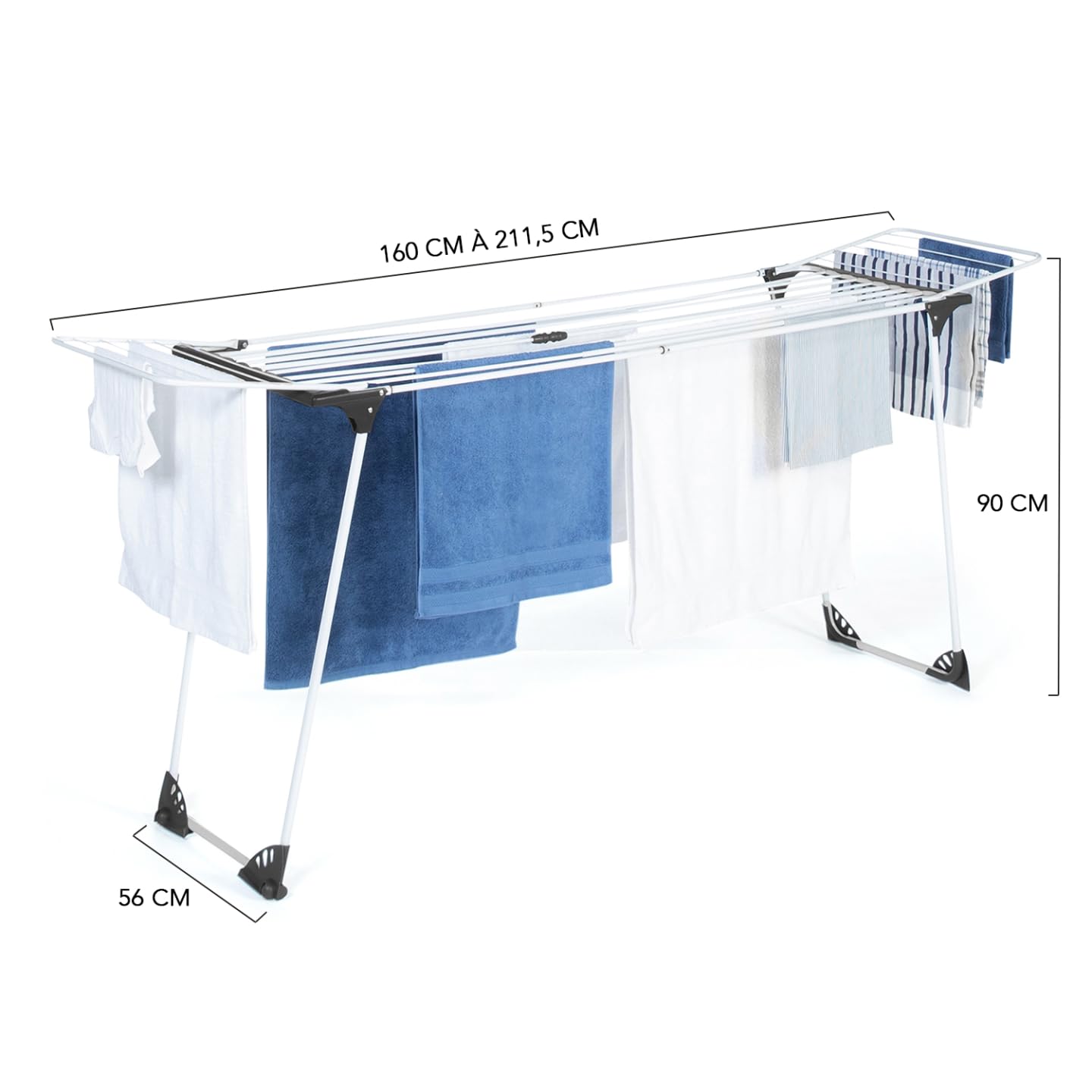 IDMarket - Tendedero extensible y plegable gris y blanco 160 a 211,5 cm ULTRA