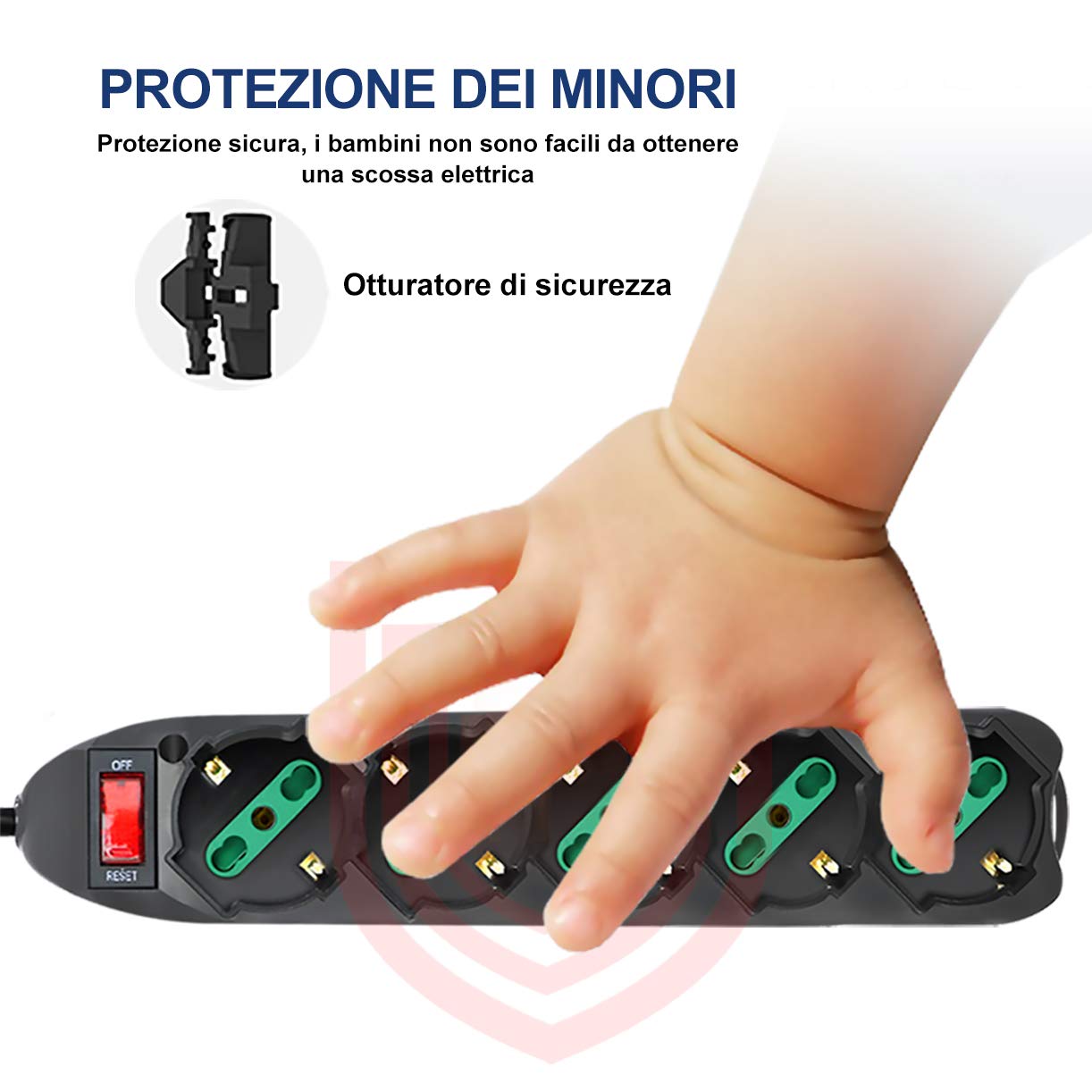 Ciabatta Elettrica 3 Prese Con Protezione - Interruttore 10A, Surge Arrest, Cavo 1.5m