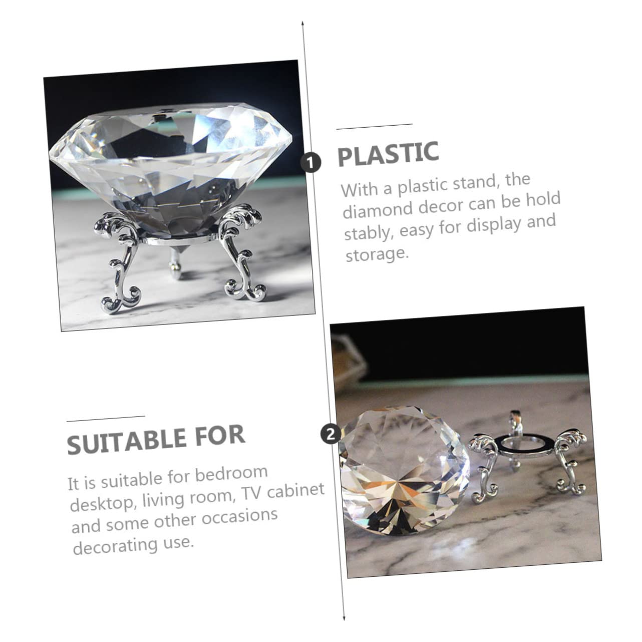 Ferma Carte Diamante Cristallo con Supporto Plastico | Oggetto Decorativo per Casa e Mobile Tv, Superficie Liscia, Facile da Esporre e Riporre