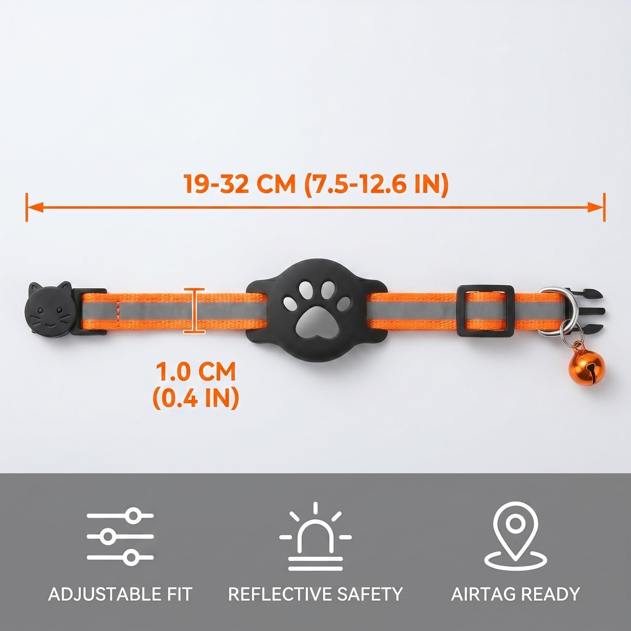 1 Collier Chat avec Support Compatible avec Airtag, Collier GPS Réfléchissant Extensible Orange, avec Silicone, Anti étranglement pour Chats et Chiots