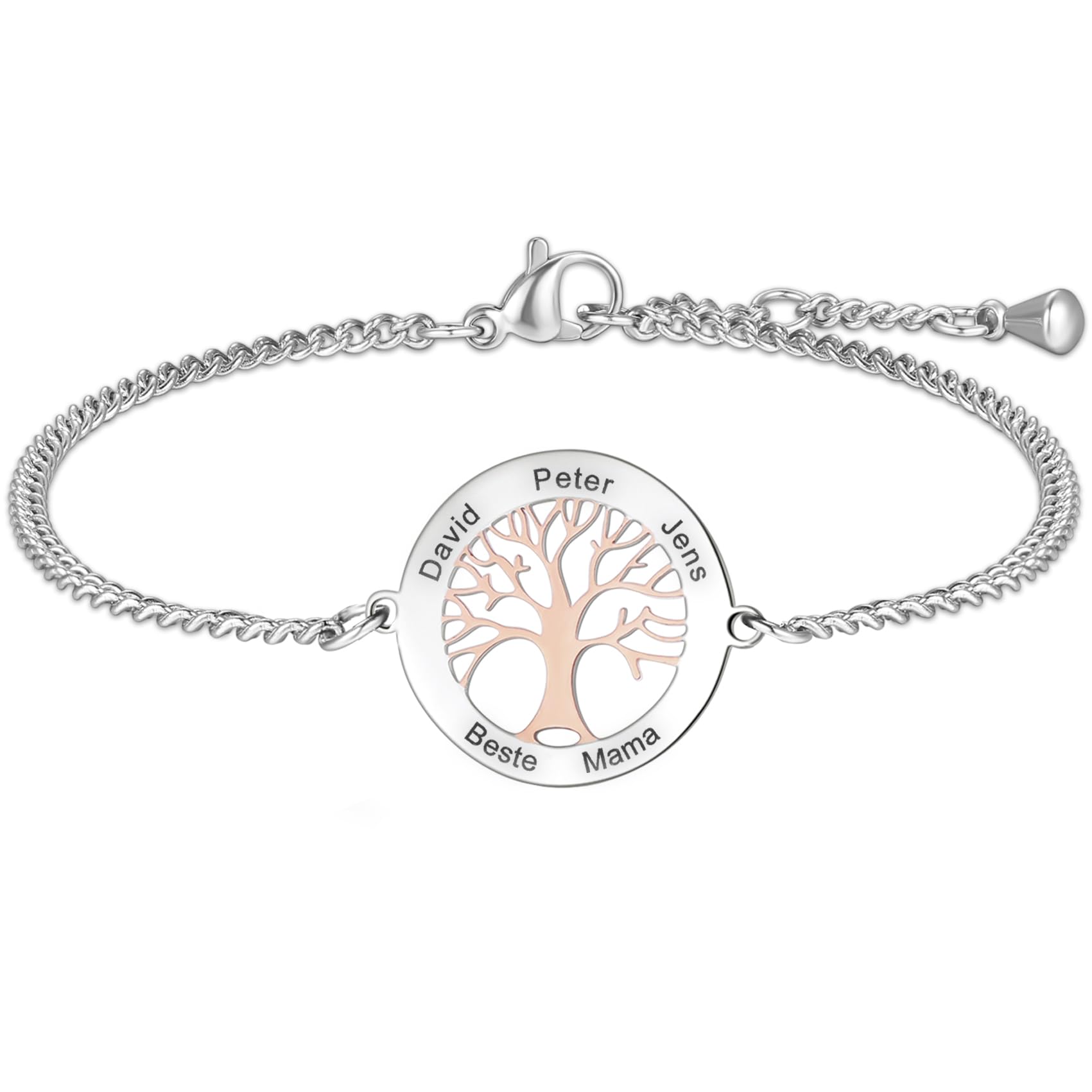 TMT Personalisiertes Lebensbaum Armband mit Gravur (silber & rose-gold) Mutter Tochter Armband mit Namen Tree of Life Personalisierte Geschenke Beste Mama Geschenk Armband personalisiert Damen