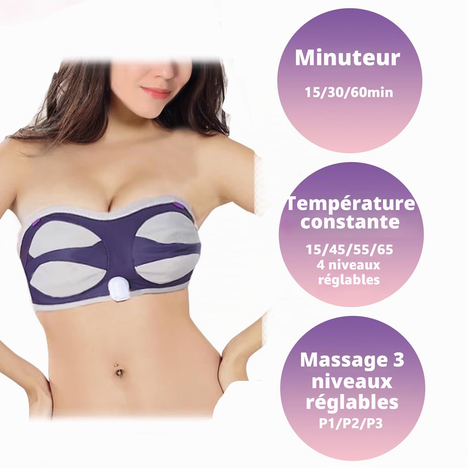 Buhelyc Masseur Mammaire avec 3 réglages de Vibration Soutien-Gorge Rehausseur de Poitrine Vibrant électrique Appareil D'augmentation Mammaire électrique pour la Croissance des Seins(Size:m)