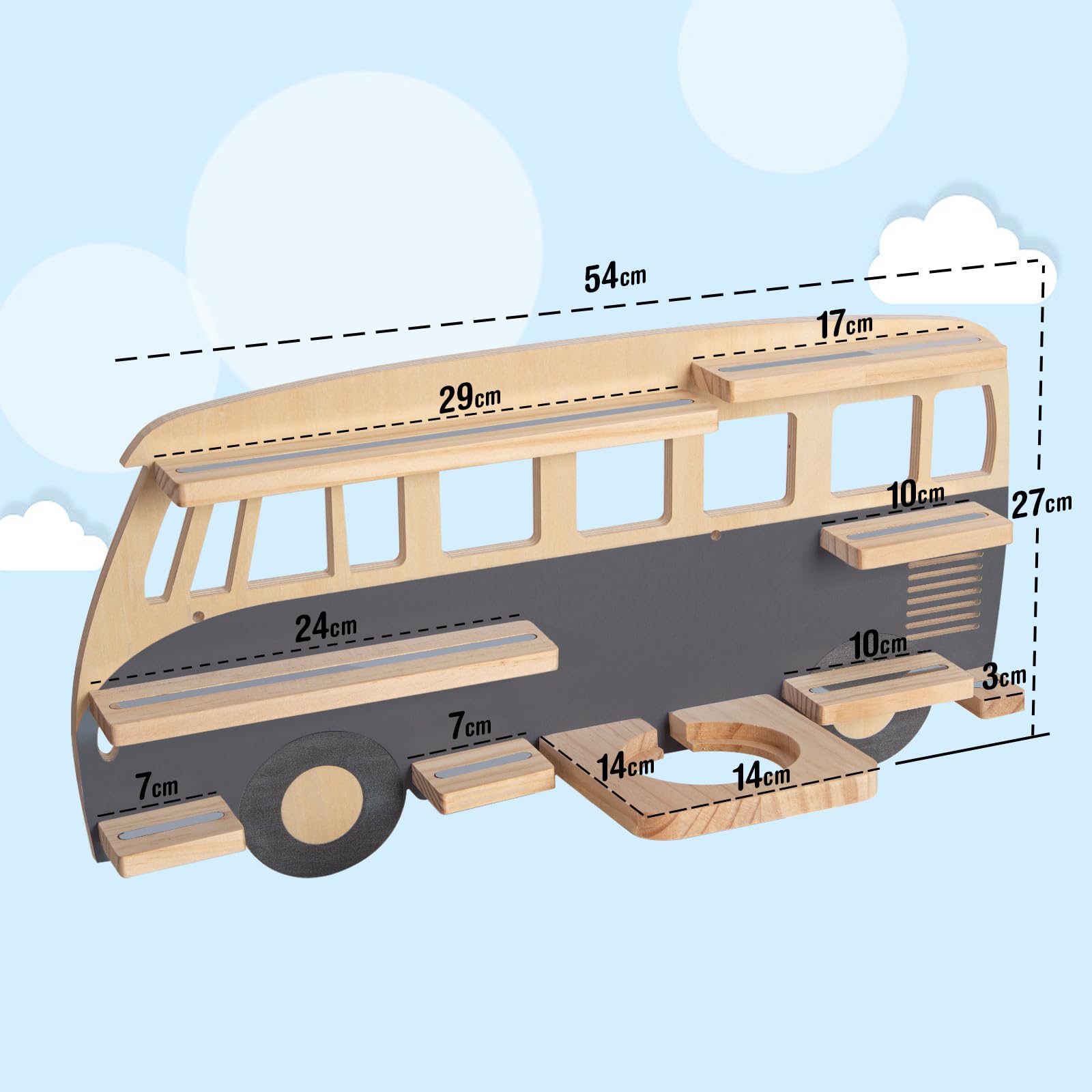 Todeco Étagère magnétique, pour Tonie Box et Tonies, Jusqu'à 20-25 Tonies, Murale Étagère pour boîte à Musique pour Enfant, Bus Gris
