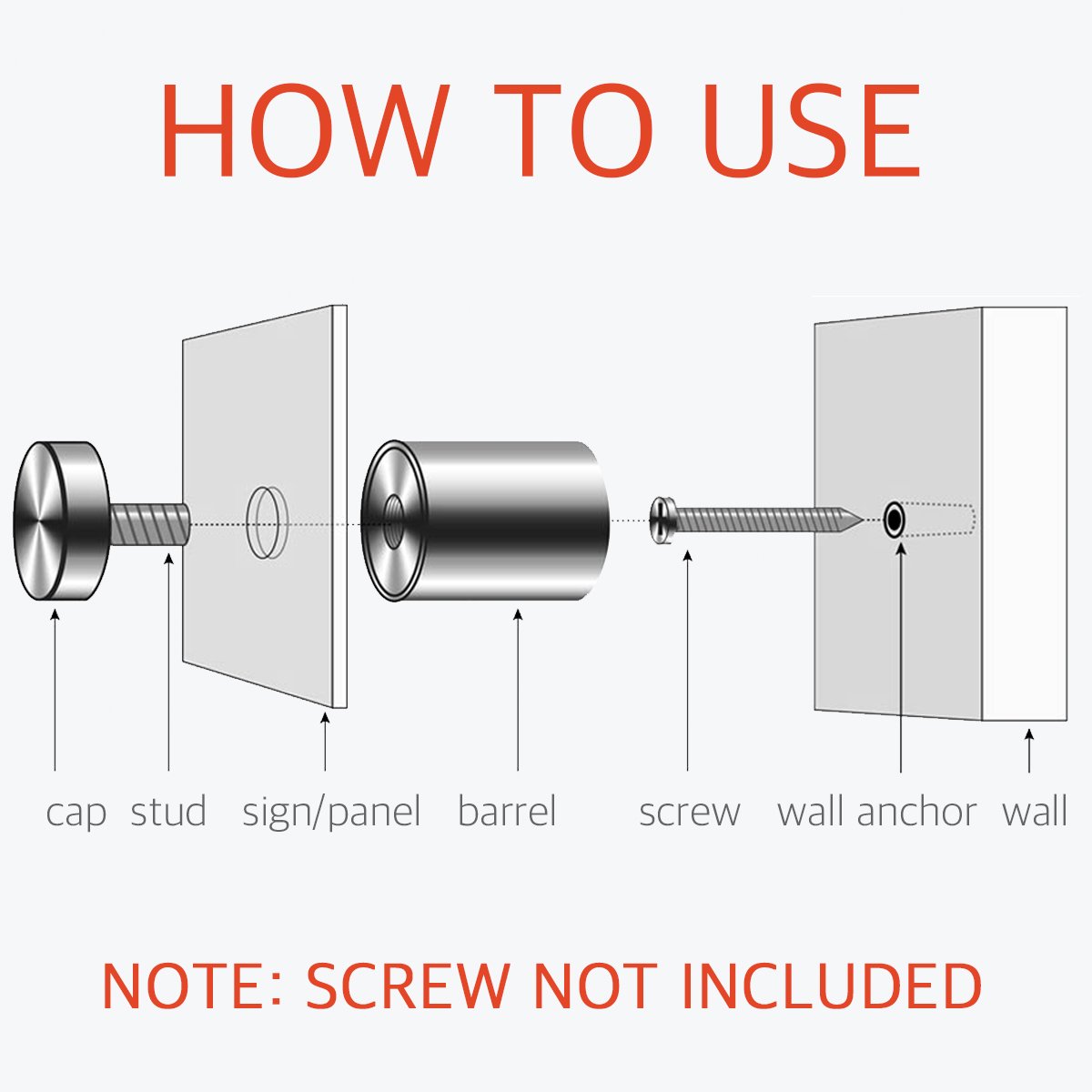 Lantee 20-Pack Stainless Steel Standoff Screws – 1/2" X 1-3/16" (12x30mm) Mounting Hardware For Acrylic, Glass & Picture Signs