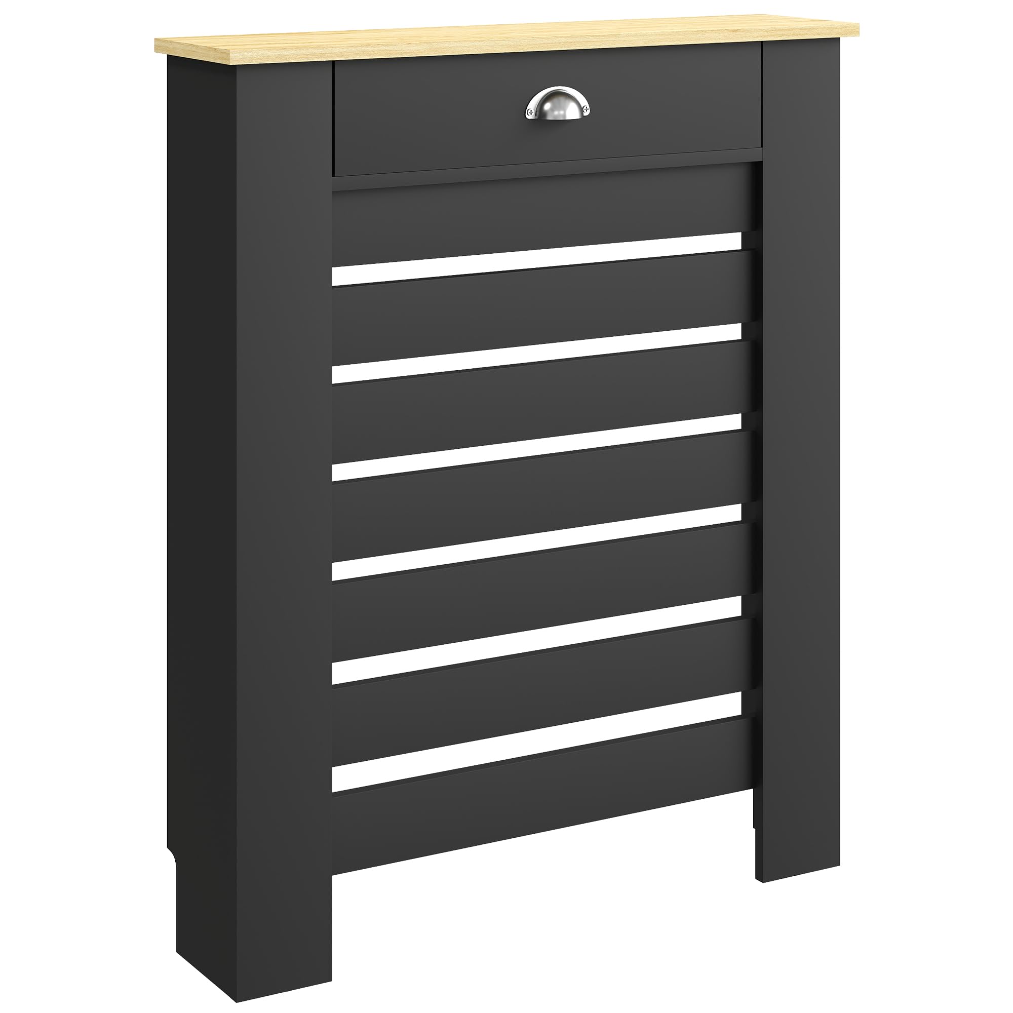 Homcom Radiator Cover With Drawer, Horizontal Slat, 78Cm, Black